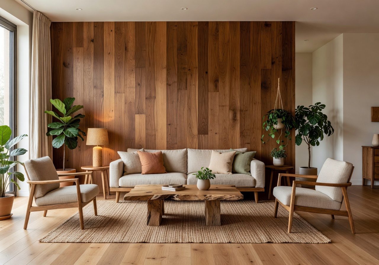 Mossfield Studio interior design project featuring warm wood tones and sustainable materials in a modern living space